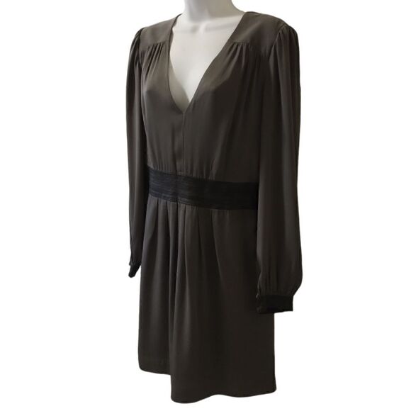 Milly Ellena leather trim silk Charmeuse gray/black dress size 10 - Picture 7 of 12